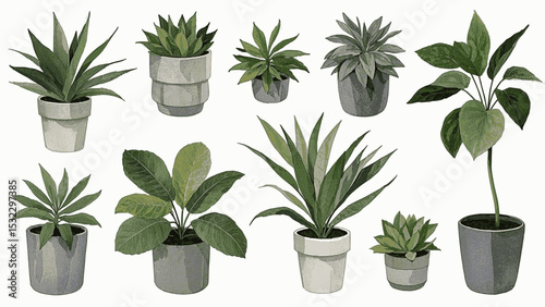 Botanical Hush Indoor plants isolated watercolor vector illustration svg