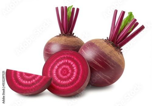 Fresh beets with slice and leaves still attached