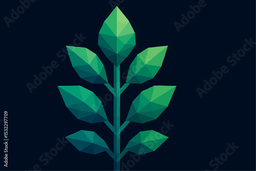 Geometric Low Poly Green Leaf Plant Nature's Elegance in Digital Art