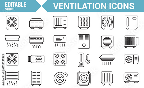 Digital Ventilation Icons Set | HVAC Systems and Air Conditioning Symbol Collection