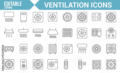 Editable Set of Air Conditioning and Ventilation Icons | HVAC Symbols for Illustrations