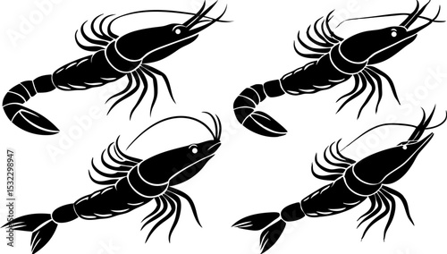 Vector silhouette of a couple of shrimps on a white background. Symbol of ocean animal