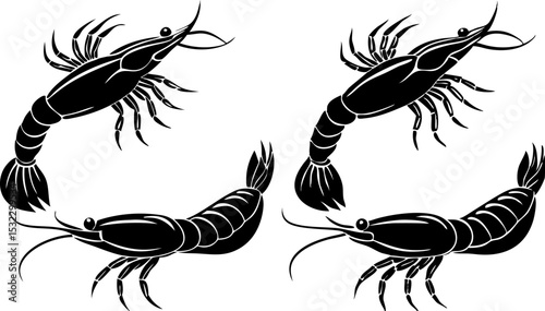 Vector silhouette of a couple of shrimps on a white background. Symbol of ocean animal