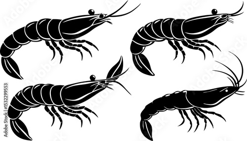 Vector silhouette of a couple of shrimps on a white background. Symbol of ocean animal
