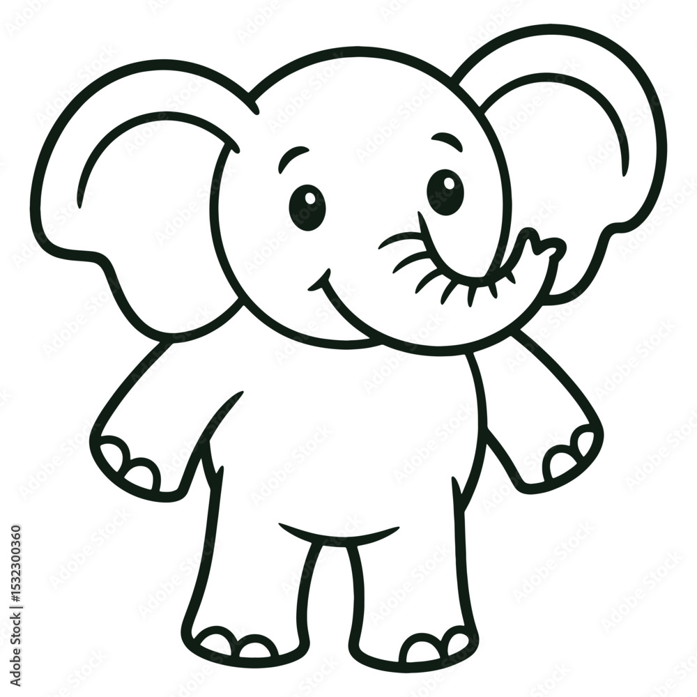 Naklejka premium Cute Cartoon Elephant Line Art Illustration Adorable Elephant Drawing for Coloring Book