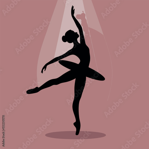 Ballerina Silhouette Stage Spotlight Mauve Background