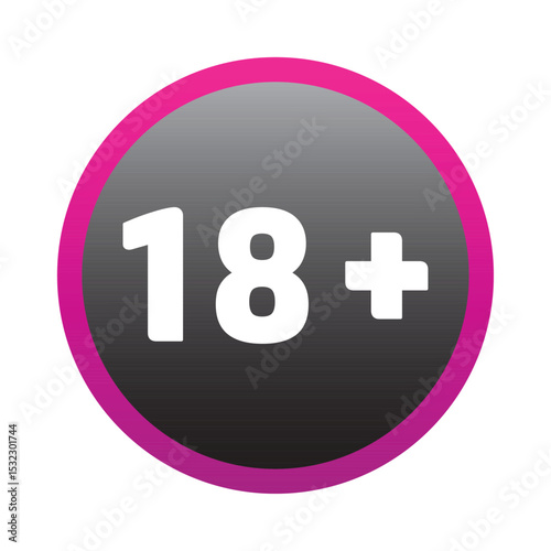 18 plus only icon. Age limit under 18 years old is forbidden circle sign symbol vector illustration. Under 18 sign in on white background. Over 18 only censored. Eighteen age older forbidden.