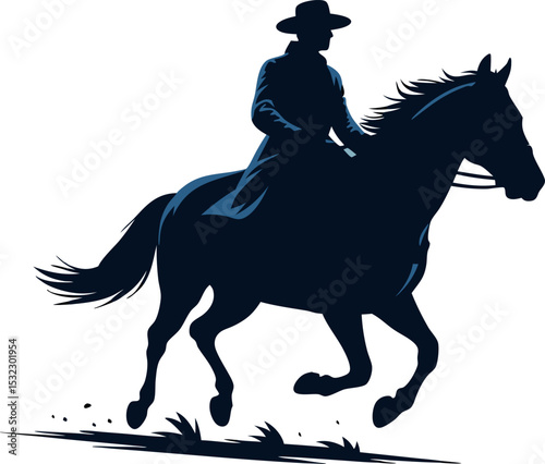 Dark Blue Silhouette Rider Horse Galloping vector