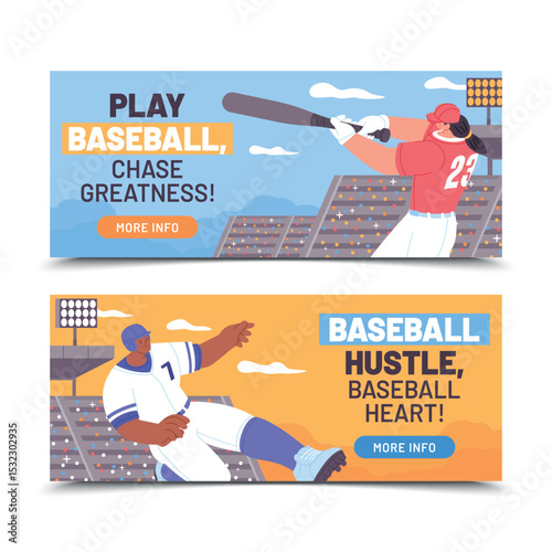 Baseball hand-Drawn flat Horizontal Banners Set