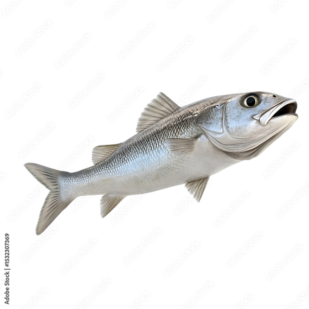 Fototapeta premium Fresh Sea Bass Fish Isolated on Transparent Background