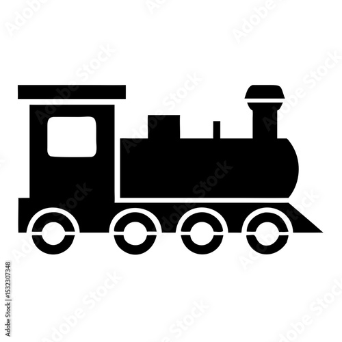 Classic toy train locomotive.  Black silhouette of child's toy train perfect for prints, decals, and children's books.