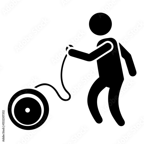 Child playing with classic yo-yo. Kid enjoys simple fun with spinning toy.  Yo-yo is perfect for active games and leisure time. This image is ideal for children's books, educational materials.