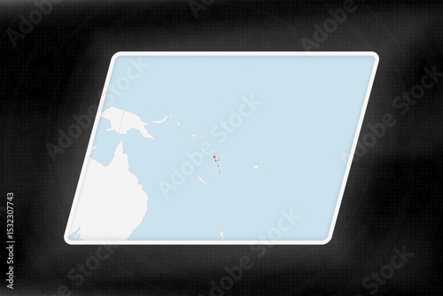 Vanuatu Highlighted in Flag Colors on Geographic Map.