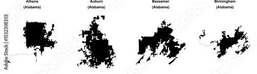 Athens, Auburn, Bessemer, Birmingham outline maps