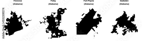 Florence, Foley, Fort Payne, Gadsden outline maps