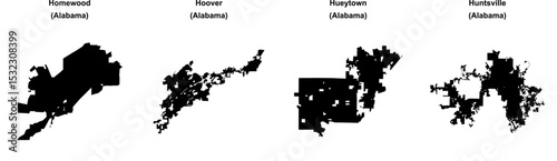 Homewood, Hoover, Hueytown, Huntsville outline maps