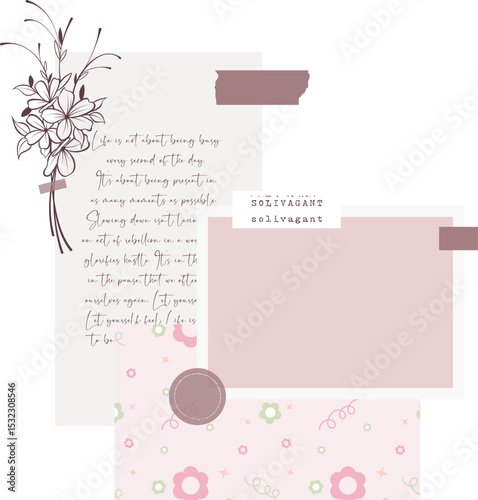 Aesthetic memo pad with photo frame, flower and quote