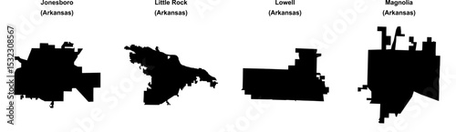 Jonesboro, Little Rock, Lowell, Magnolia outline maps