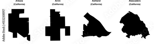 Artesia, Arvin, Ashland, Atascadero outline maps