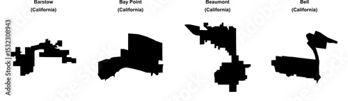 Barstow, Bay Point, Beaumont, Bell outline maps