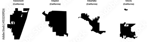 Claremont, Clayton, Clearlake, Clovis outline maps