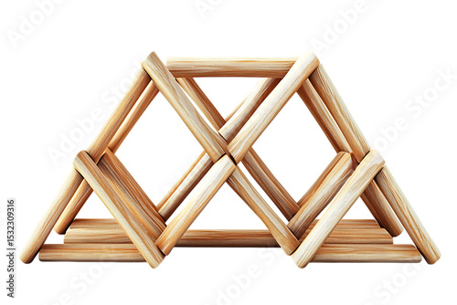 Geometric wooden structure isolated on transparent background