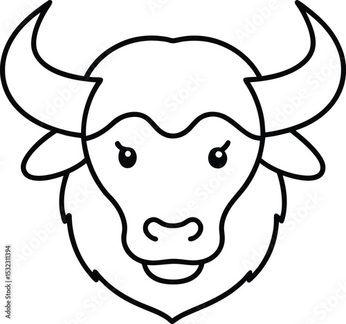 bison head icon line art vector illustration on transparent background
