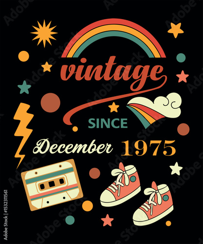 Vector illustration set of retro music and colorful vintage food icons