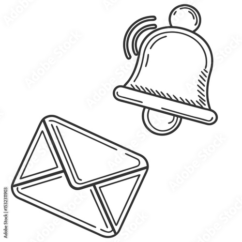 Simple black and white line drawing of an email envelope and a bell, indicating a notification.