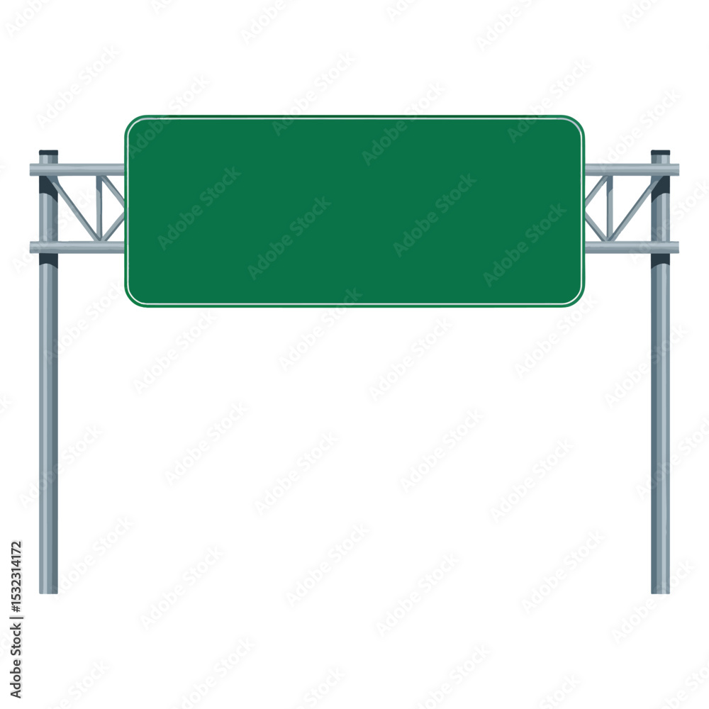 Obraz premium Blank Green Highway Signboard – Overhead Directional Road Sign Vector