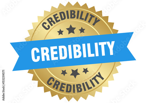 credibility. credibility round blue and gold label isolated on transparent background