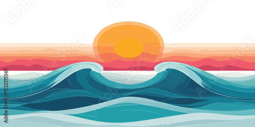 Sunset over the ocean waves