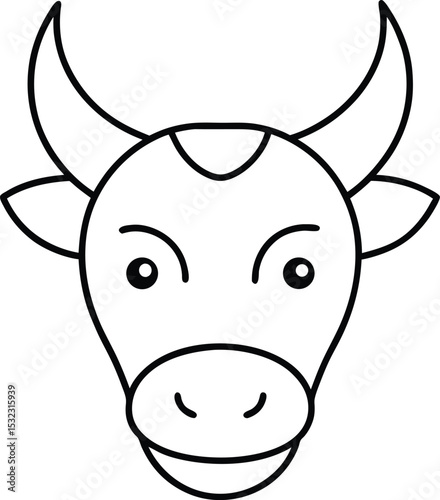 bull head icon line art vector illustration on transparent background
