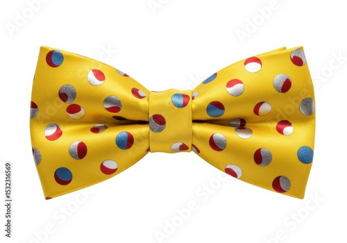 Yellow bow tie with colorful polka dots pattern