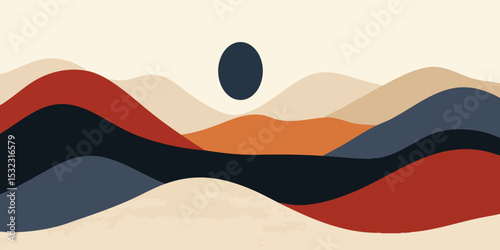 Abstract landscape, layered shapes of muted colors