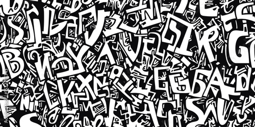 Abstract black and white pattern of stylized letters