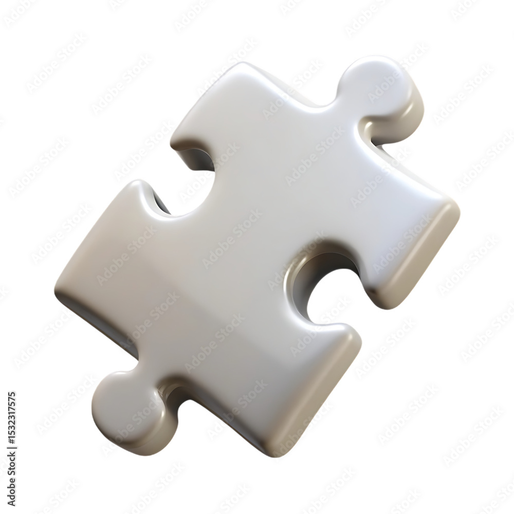 Obraz premium Single white puzzle piece 3d render isolated on transparent background
