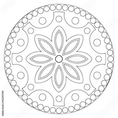 Geometric Mandala Coloring Page – Symmetrical Pattern for Relaxation and Creativity