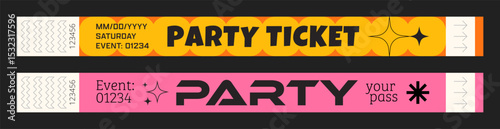 Wristbands for access control. Vector template for events, parties, fan zones, staff, VIP areas, and more.