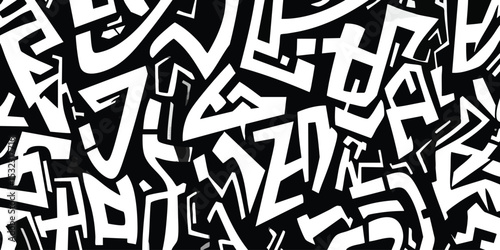 Abstract black and white pattern of stylized letters (1)