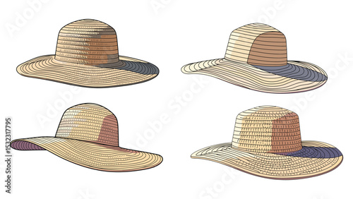 Stylish straw hats in various designs, perfect for summer fashion and accessories