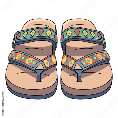 Vector illustration of a pair of colorful sandals perfect for summer and outdoor adventures