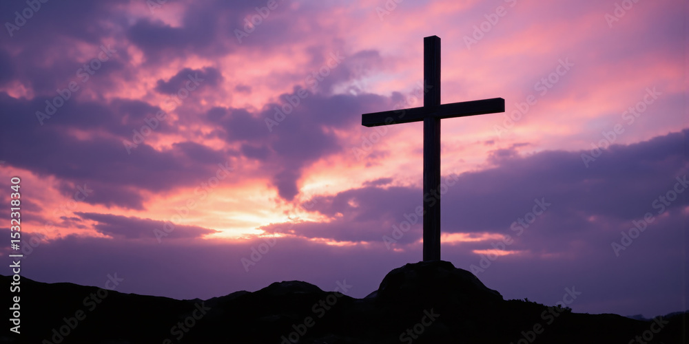 custom made wallpaper toronto digitalCross Silhouette Spiritual Dawn A simple wooden cross stands silhouetted against a radiant pink and purple sunrise sky. Low angle