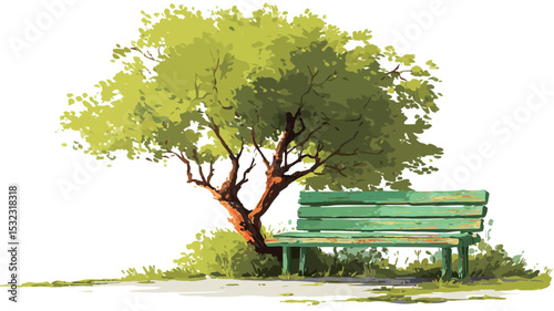 A digital painting depicting a verdant tree with a full canopy of light-green leaves, rendered with visible brushstrokes suggesting a watercolor or acrylic style.