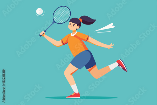 A vibrant illustration of a girl playing badminton.