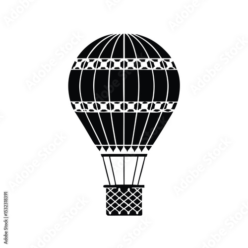 A stylish, black and white silhouette of a hot air balloon.