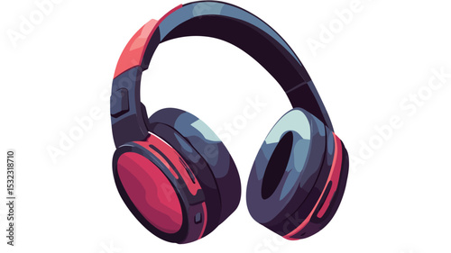 Close-up product shot of a pair of over-ear headphones. The headphones are predominantly black with red accents on the earcups and headband.  The earcups appear to be circular and padded