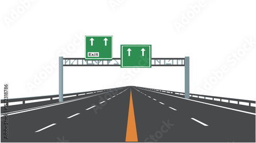 A highway with overhead signs pointing straight ahead.