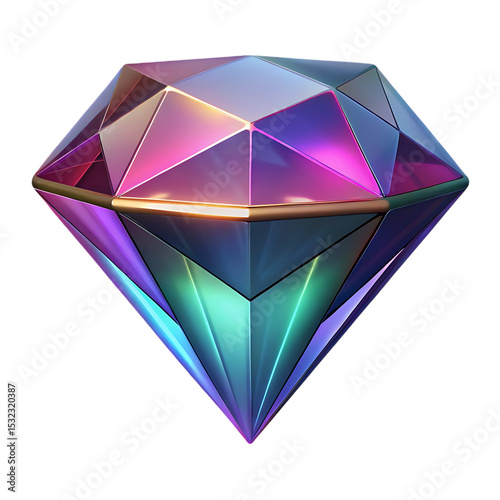 Iridescent diamond gemstone isolated on transparent background