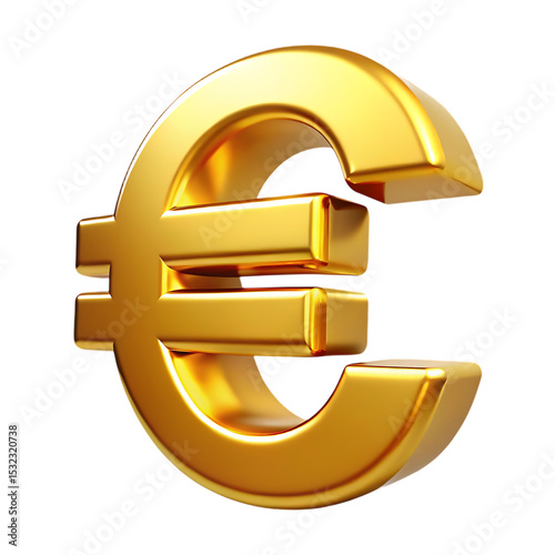3d golden euro symbol isolated on transparent background